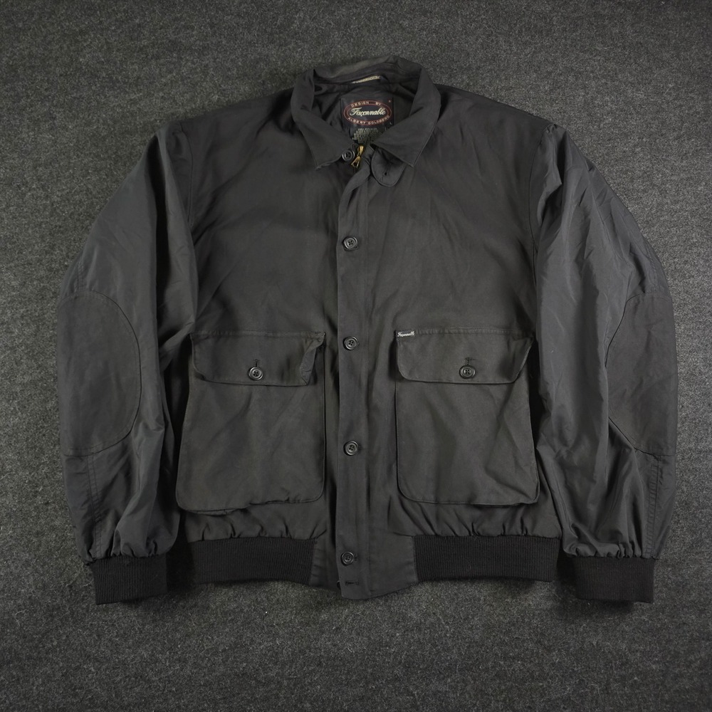 Vtg Faconnable Albert Goldberg Black Biswing Bomber Jacket Elbow Patches Men's L